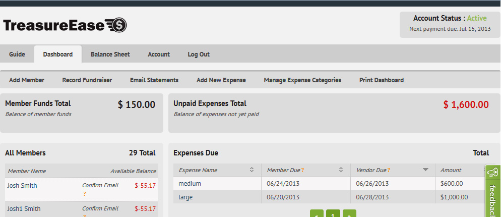 TreasureEase Dashboard